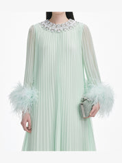 Mint chiffon feather midi dress