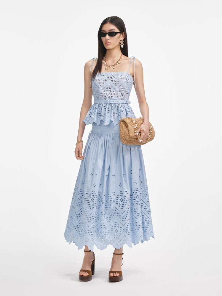 Blue cotton broderie top