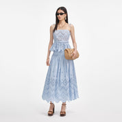 Blue Cotton Broderie Top