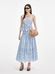 Blue cotton broderie top