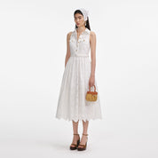 White cotton broderie midi dress