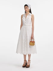 White cotton broderie midi dress