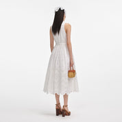 White cotton broderie midi dress
