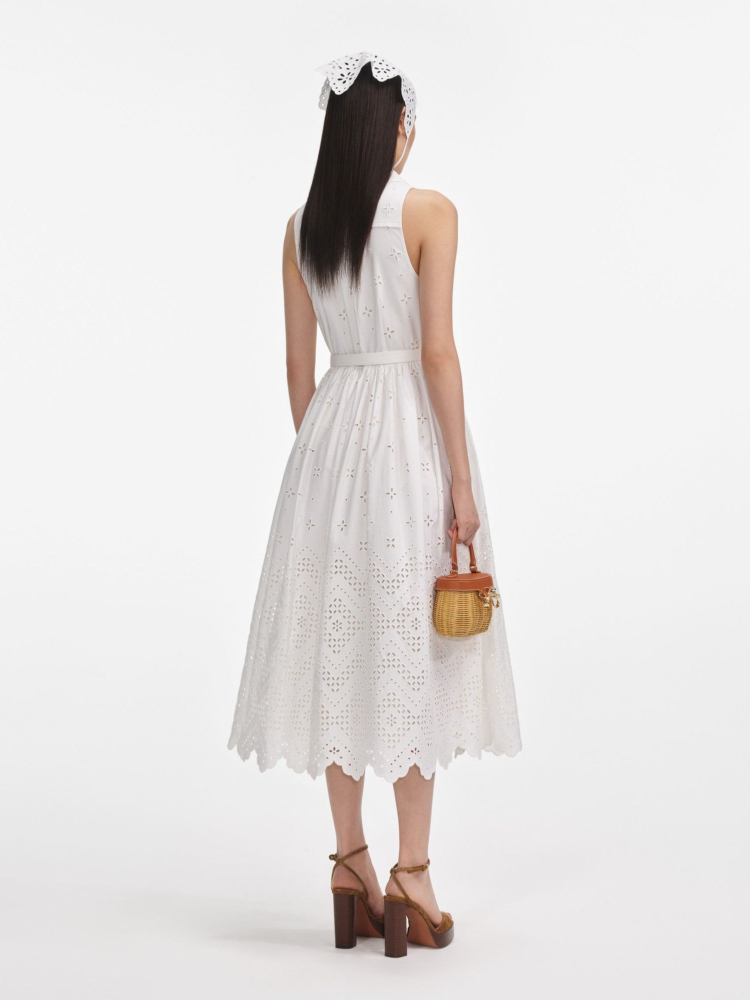 White cotton broderie midi dress