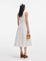 White cotton broderie midi dress