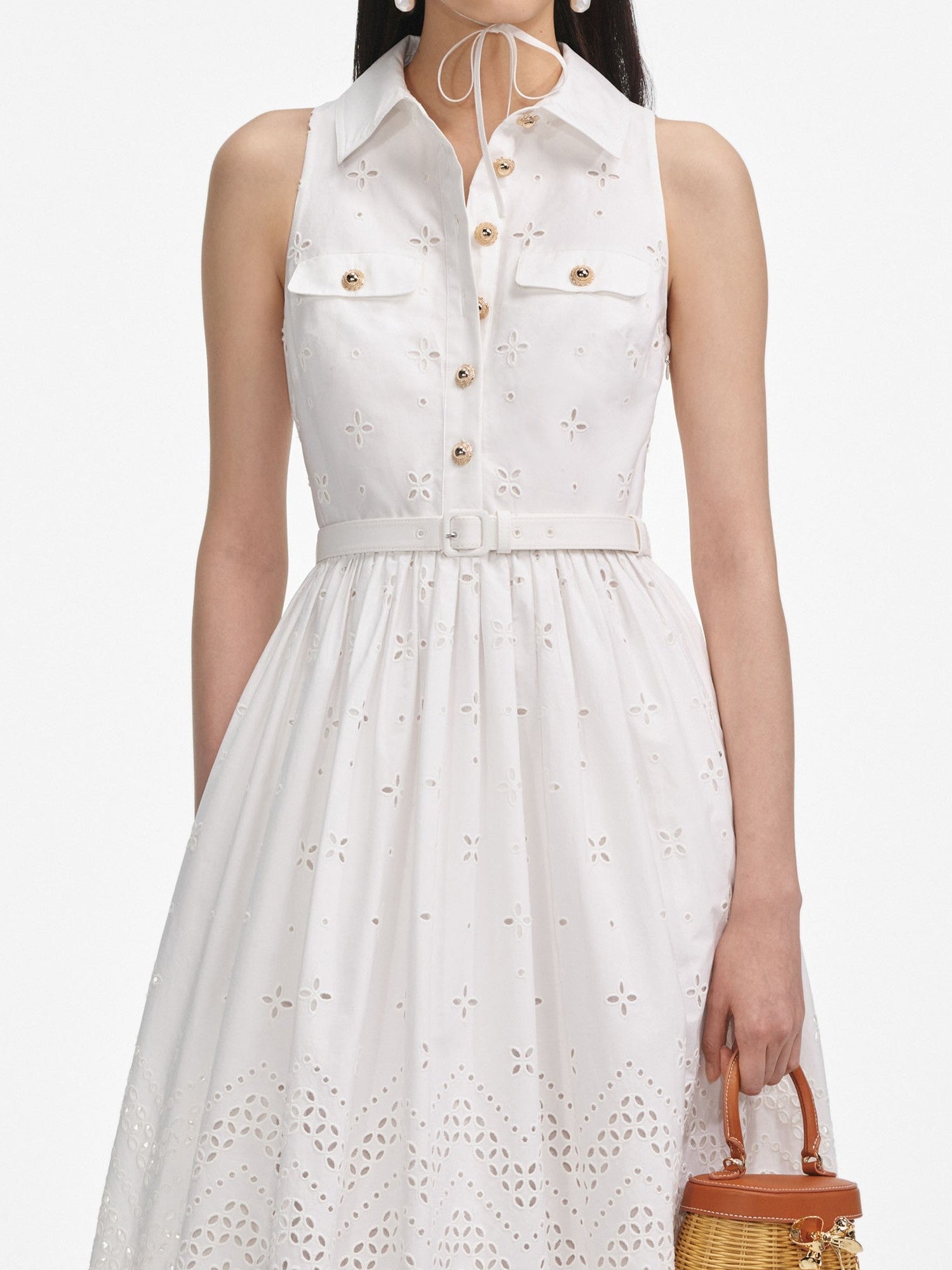White cotton broderie midi dress