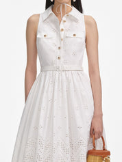 White cotton broderie midi dress