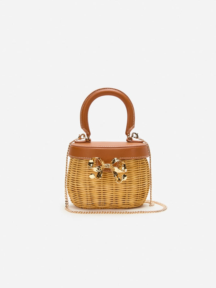 Rattan bow basket bag