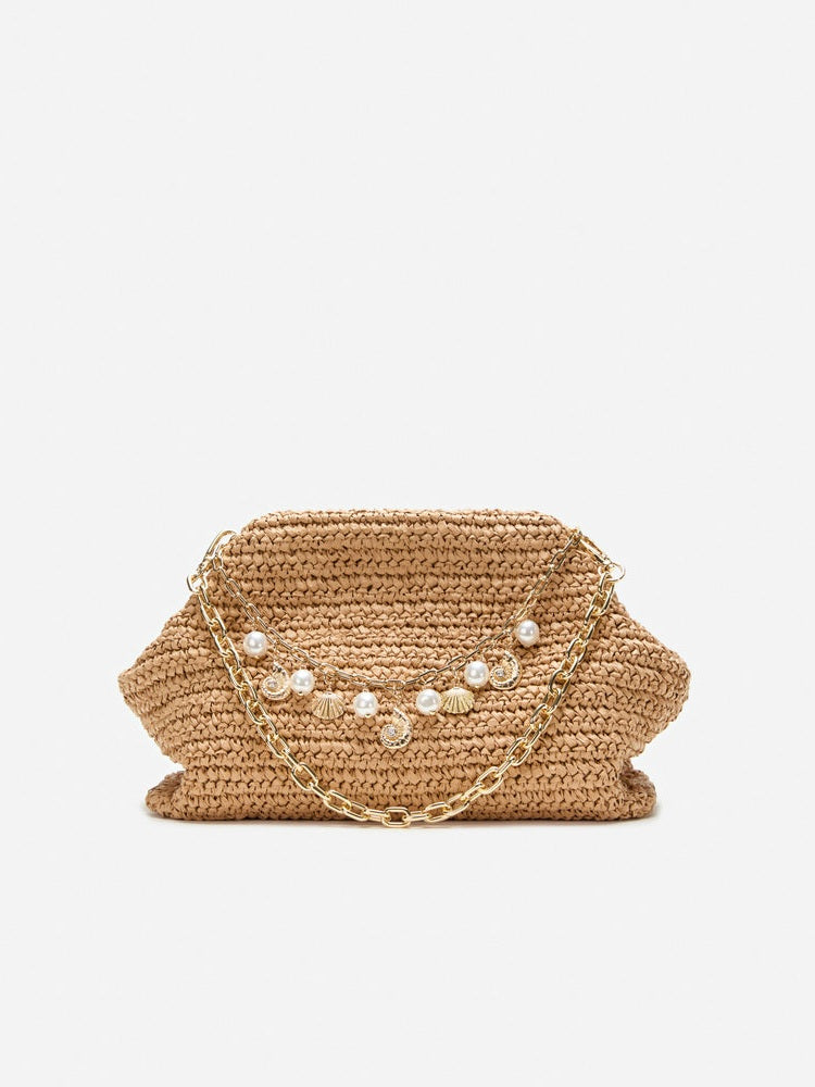 Raffia charm shoulder bag