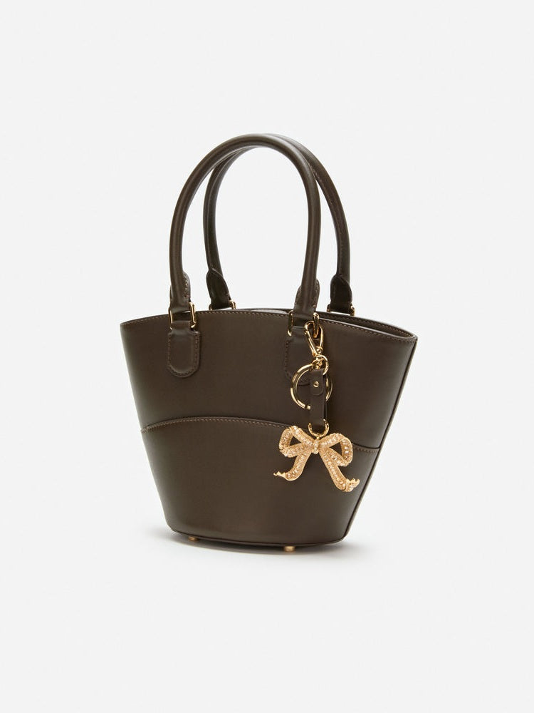 Dark brown leather charm tote bag