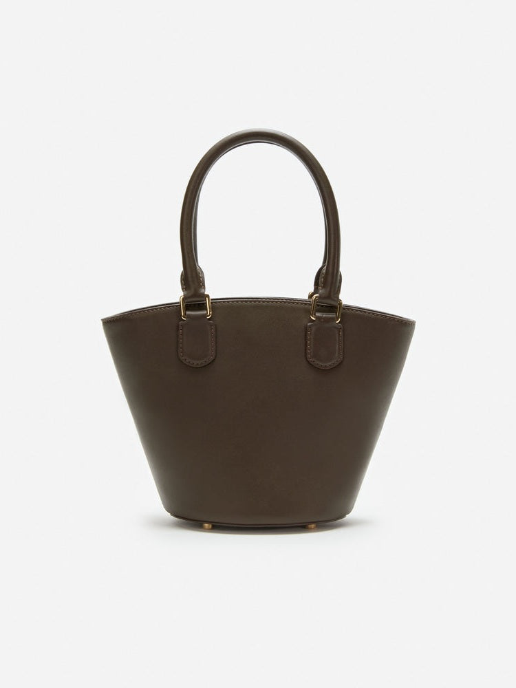 Dark brown leather charm tote bag