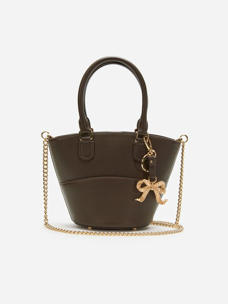 Dark brown leather charm tote bag