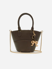 Dark brown leather charm tote bag