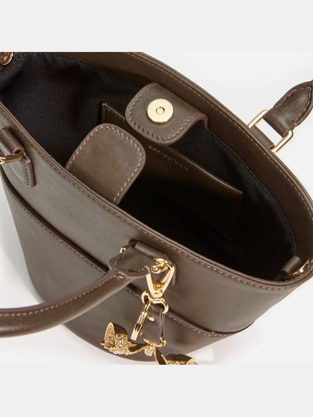 Dark brown leather charm tote bag