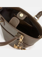 Dark brown leather charm tote bag