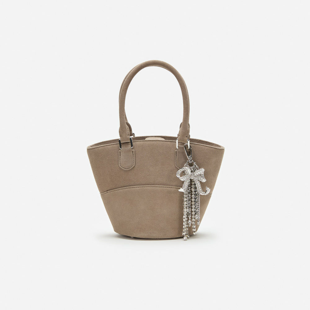GREY SUEDE CHARM TOTE BAG