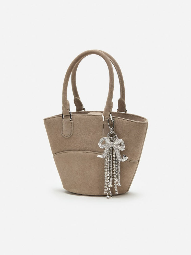 Grey suede charm tote bag