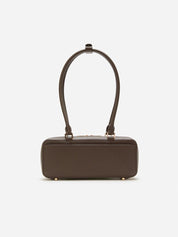 Brown leather baguette shoulder bag with charm
