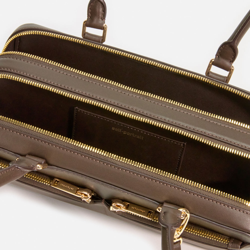 BROWN LEATHER BAGUETTE SHOULDER BAG WITH CHARM