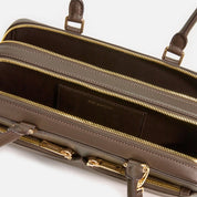 BROWN LEATHER BAGUETTE SHOULDER BAG WITH CHARM