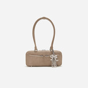Grey Suede Baguette Shoulder Bag With Charm