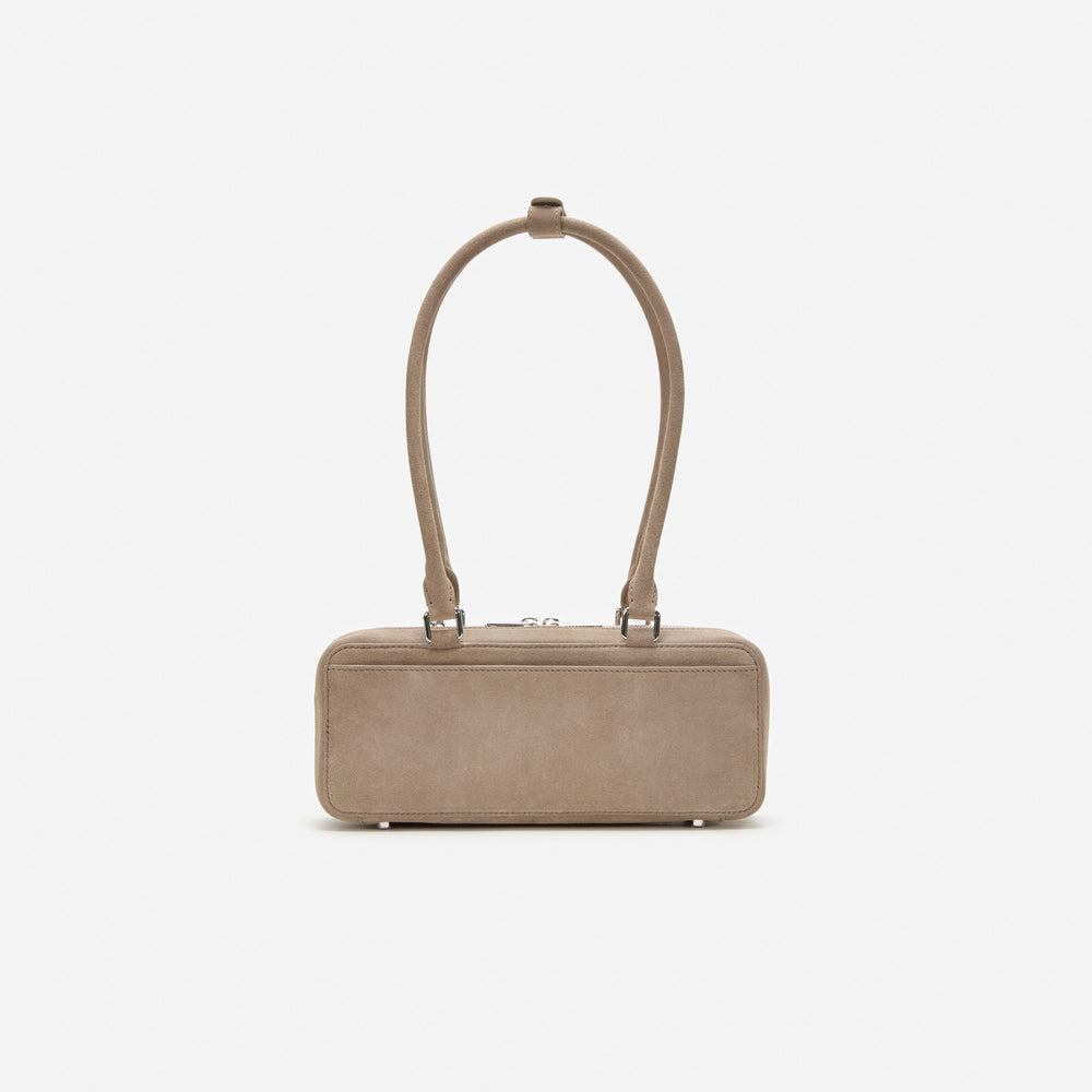Grey Suede Baguette Shoulder Bag With Charm