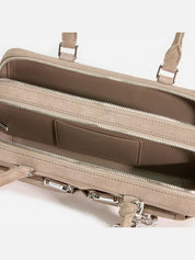 Grey suede baguette shoulder bag with charm