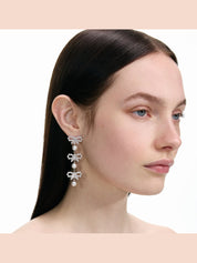 Micro bow pearl tiered earrings
