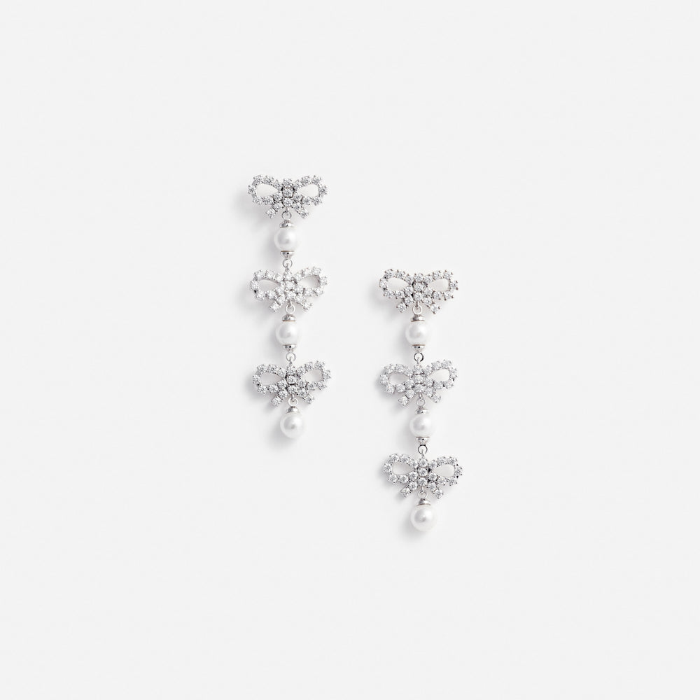 MICRO BOW PEARL TIERED EARRINGS
