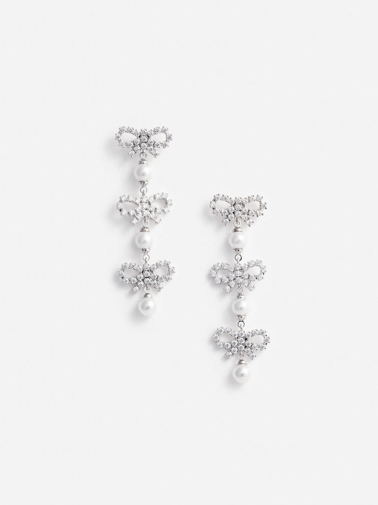 Micro bow pearl tiered earrings