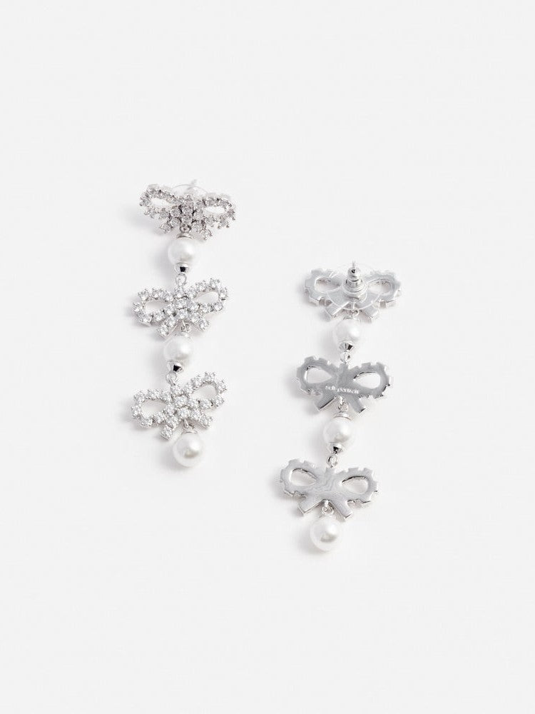 Micro bow pearl tiered earrings