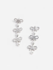 Micro bow pearl tiered earrings
