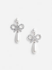 Pearl bow droplet earrings