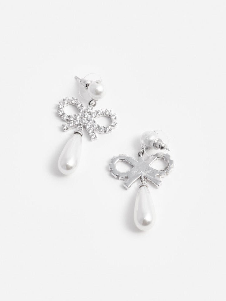 Pearl bow droplet earrings
