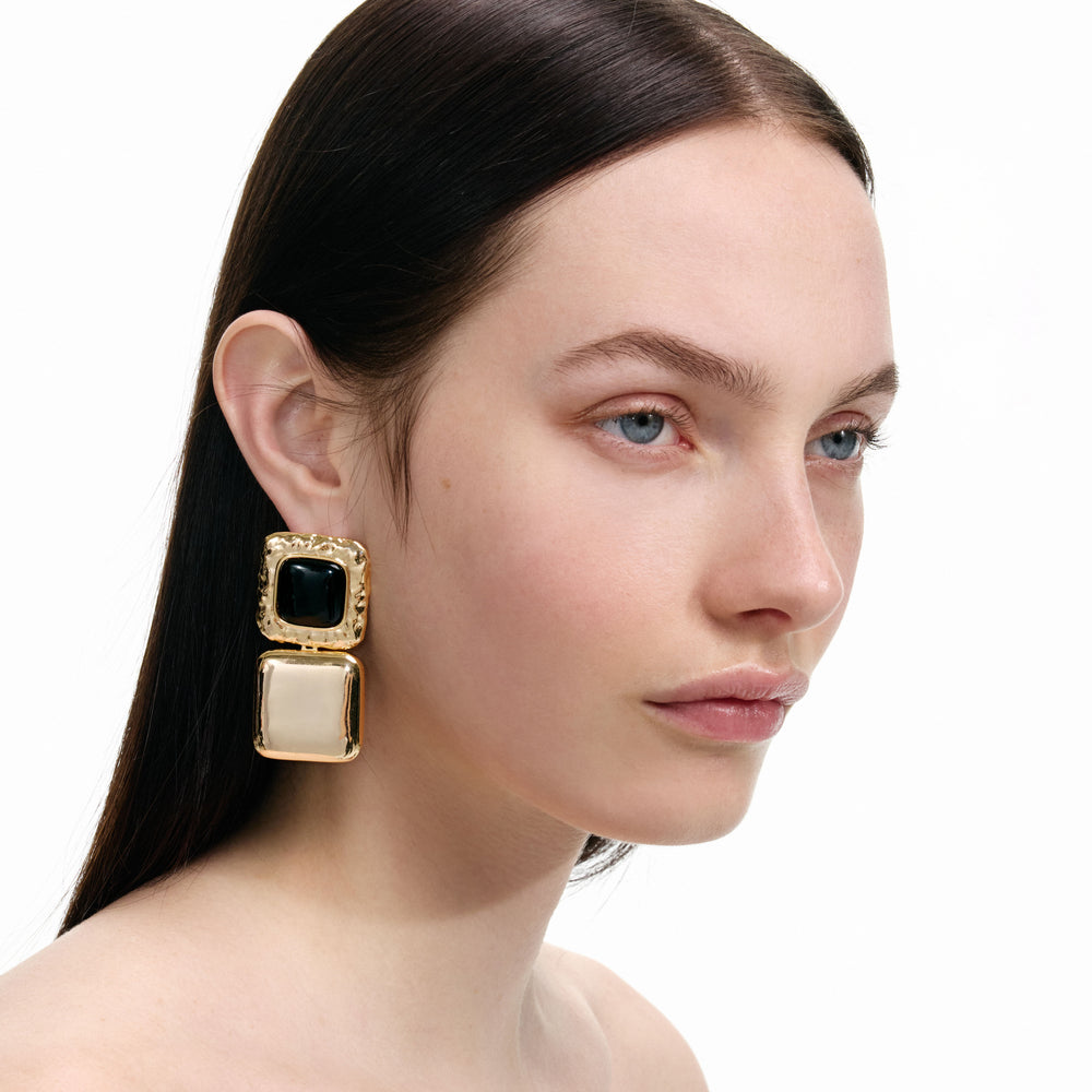 MOTTLED GOLD BLACK TIERED EARRINGS