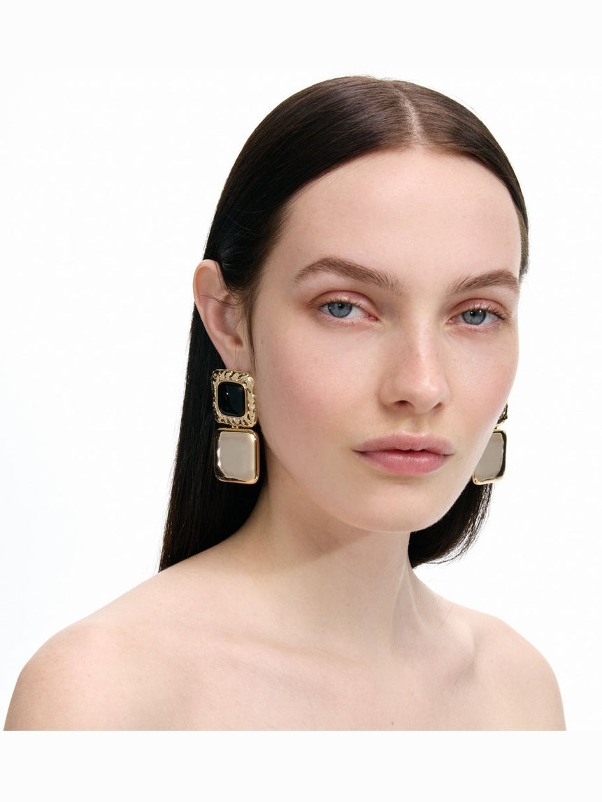 Mottled gold black tiered earrings