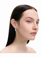 Crystal bow pearl jacket earrings