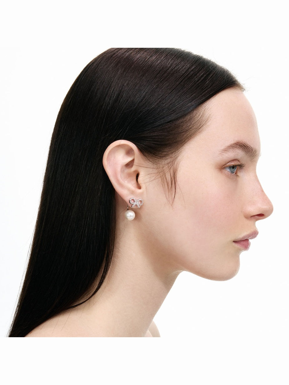 Crystal bow pearl jacket earrings