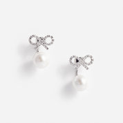 CRYSTAL BOW PEARL JACKET EARRINGS