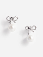 Crystal bow pearl jacket earrings