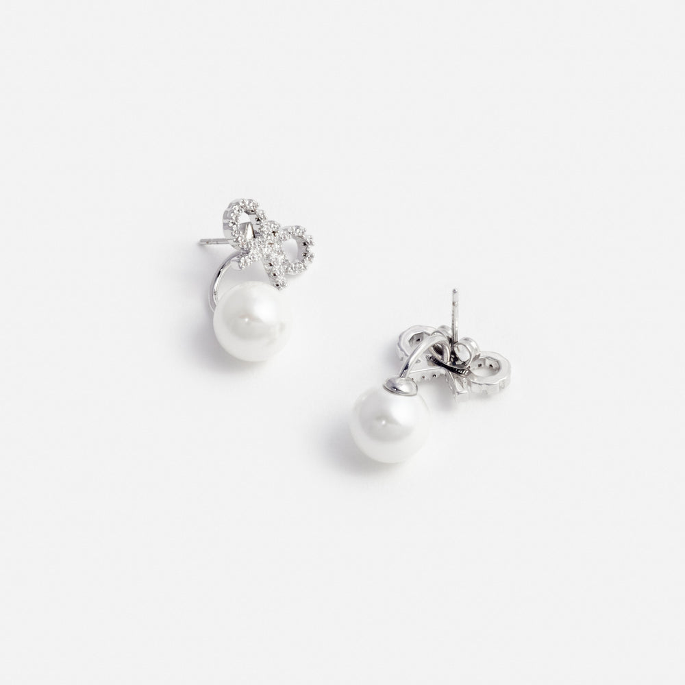 CRYSTAL BOW PEARL JACKET EARRINGS