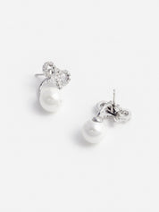 Crystal bow pearl jacket earrings