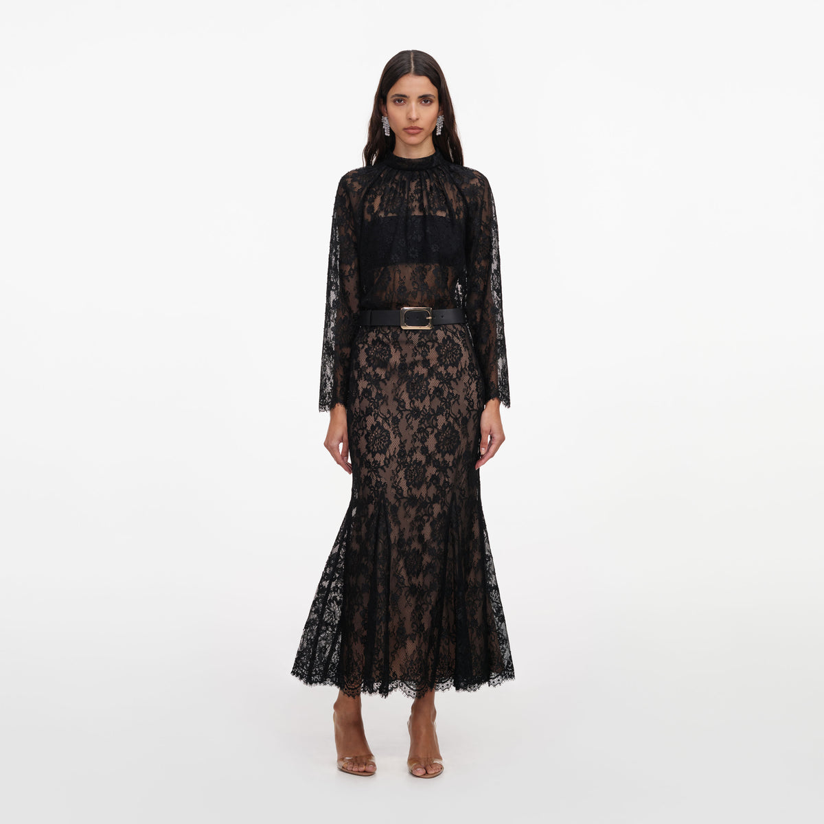 Black lace midi skirt