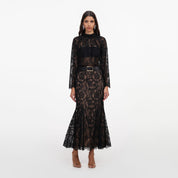 Black lace midi skirt