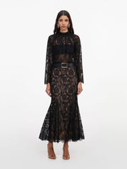 Black lace midi skirt
