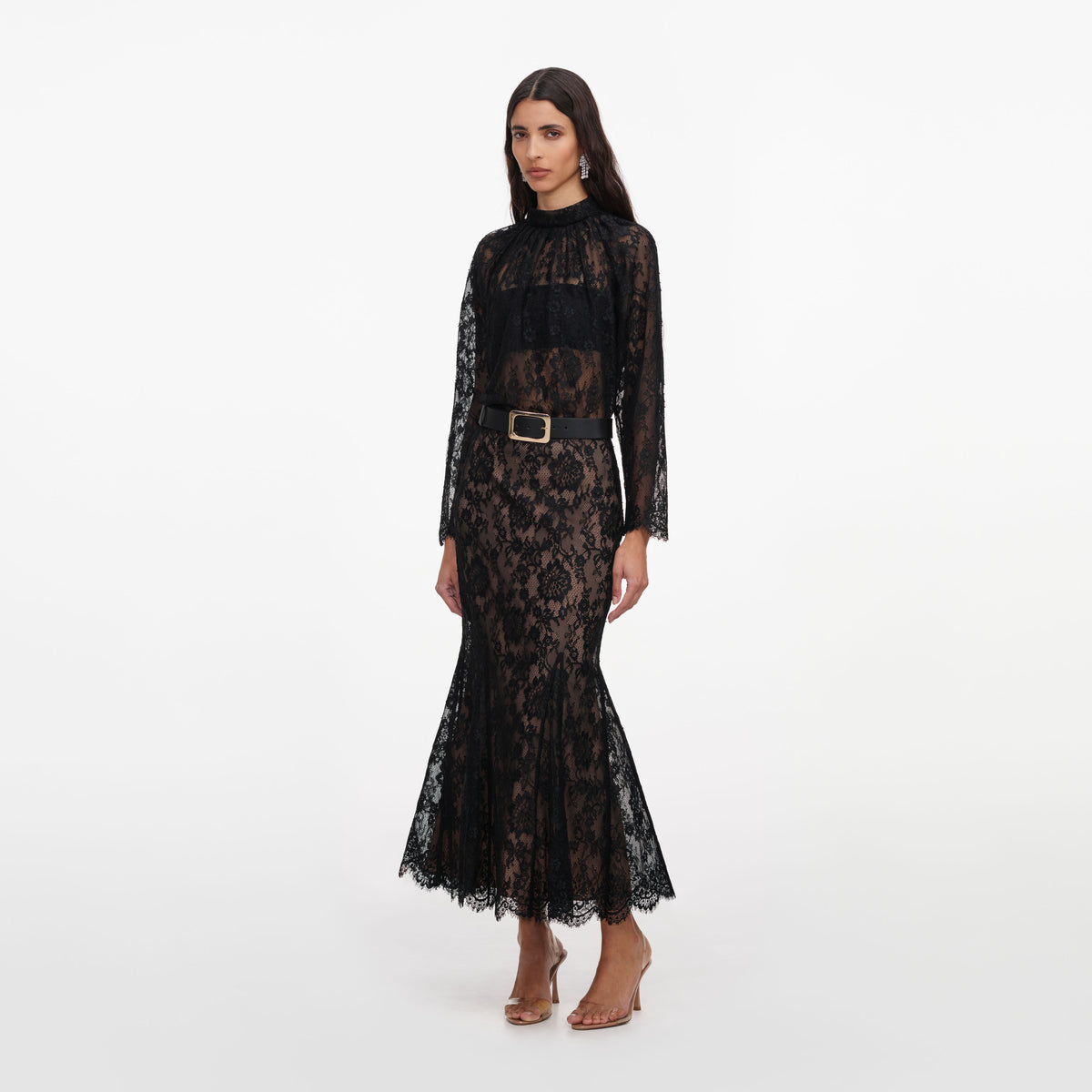 Black lace midi skirt
