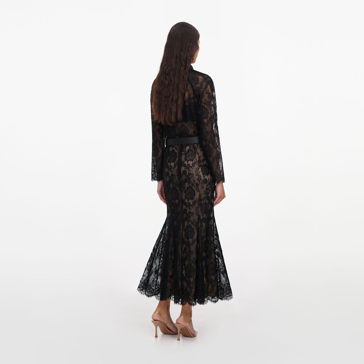 Black lace midi skirt