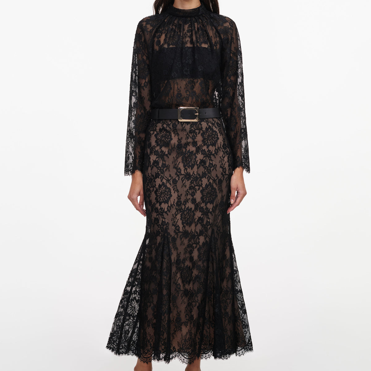 Black lace midi skirt