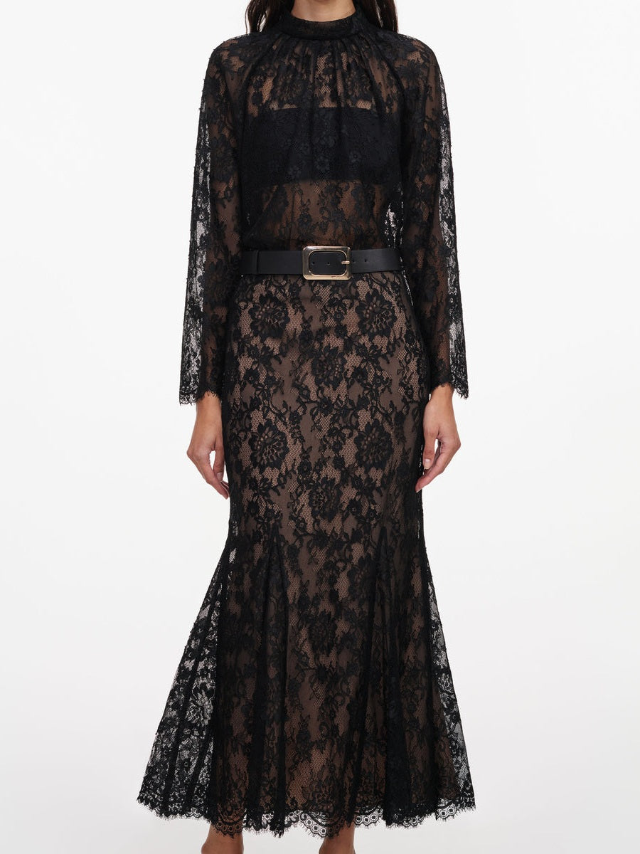 Black lace midi skirt