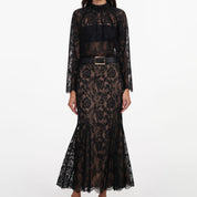 Black lace midi skirt
